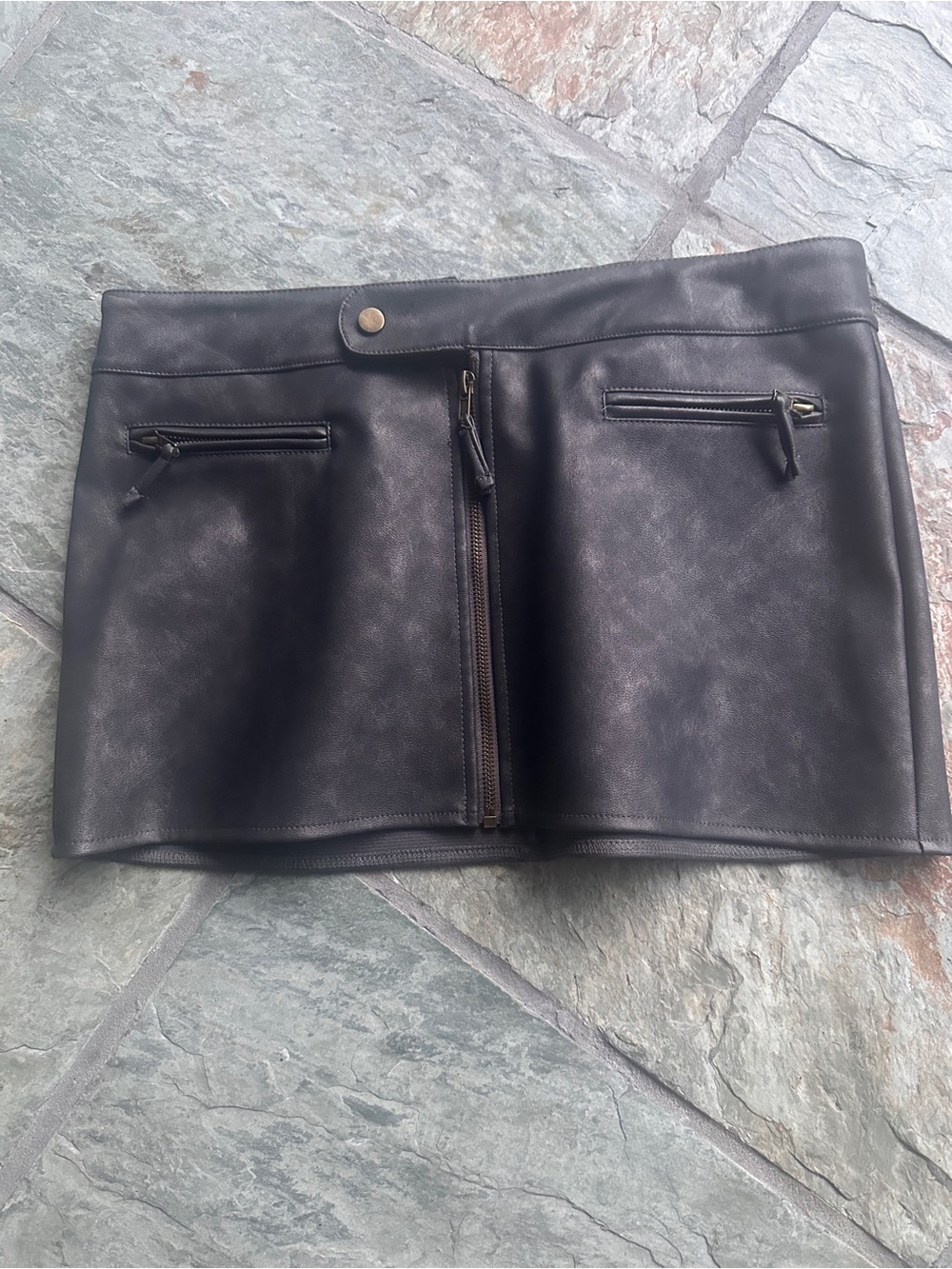 Edikted Black Faux Leather Zip-Front Mini Skirt L
